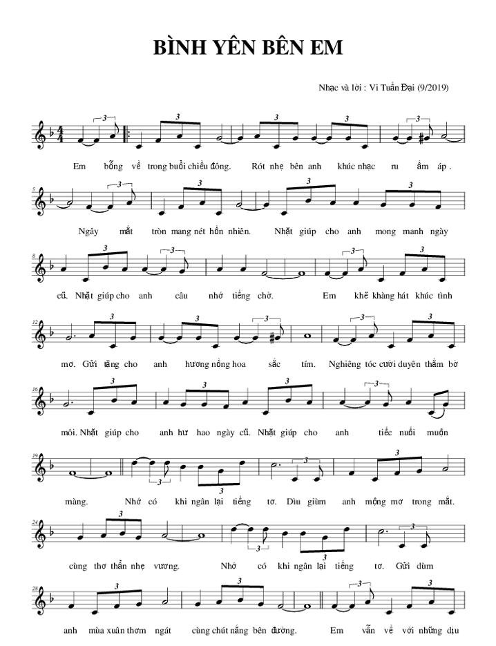 Sheet nhạc Bình Yên Bên Em